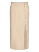 Linen Skirt With Slit Knelangt Skjørt Beige Mango