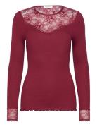 Silk T-Shirt Regular Ls W/Lace Tops T-shirts & Tops Long-sleeved Red R...