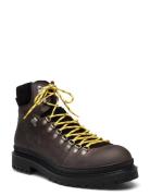 Slhlandon Leather Hiking Boot Støvletter Med Snøring Brown Selected Ho...