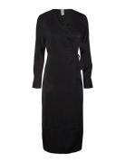 Yaspella Ls Wrap Midi Dress S. Noos Knelang Kjole Black YAS