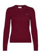 Stretch Cotton Cable C-Neck Tops Knitwear Jumpers Burgundy GANT