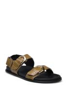 Le Alli Green Leather Sandals Flate Sandaler Green ALOHAS