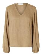 Slfquinn Ls Top At Tops T-shirts & Tops Long-sleeved Beige Selected Fe...