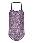 Swimsuit W. Halterneck, Aop Badedrakt Badetøy Pink Color Kids