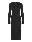 Buckle-Trim Cotton-Blend Knit Midi Dress Knelang Kjole Black Lauren Ra...