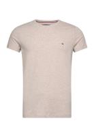 Stretch Slim Fit Tee Tops T-shirts Short-sleeved Beige Tommy Hilfiger