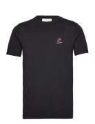 Embroidery Tee S/S Tops T-shirts Short-sleeved Black Lindbergh