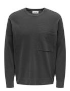 Onslamai Ovz 12 Ls Pocket Crew Knit Tops Knitwear Round Necks Grey ONL...