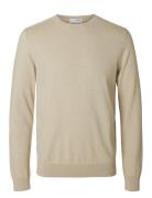 Slhberg Crew Neck Noos Tops Knitwear Round Necks Beige Selected Homme