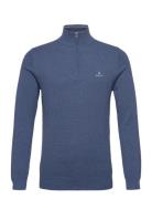 Cotton Pique Half Zip Tops Knitwear Half Zip Jumpers Blue GANT