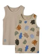 Faris Printed Tank Top 2-Pack Mix Tops T-shirts Sleeveless Beige Liewo...