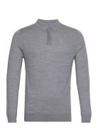 Johannes Merino Polo Knit Tops Knitwear Long Sleeve Knitted Polos Grey...