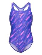 Girls Hyperboom Allover Medalist Sport Swimsuits Blue Speedo