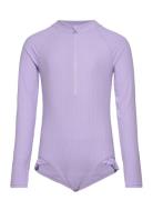 Swimsuit Rib Long Sleeves Swimwear Uv Clothing Uv Suits Purple Lindex