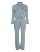 Denim Jumpsuit Buttons Bottoms Jumpsuits Blue Mango