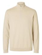 Slhberg Half Zip Cardigan Noos Tops Knitwear Half Zip Jumpers Beige Se...