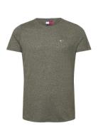 Tjm Slim Jaspe C Neck Tops T-shirts Short-sleeved Khaki Green Tommy Je...