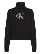 Chenille Monologo Sweater Tops Knitwear Turtleneck Black Calvin Klein ...