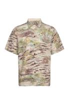 Classic Fit Beach-Print Camp Shirt Tops Shirts Short-sleeved Green Pol...