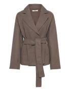 Belted Short Coat Ulljakke Jakke Brown Gina Tricot