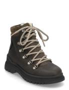 Boots - Flat - With Lace And Zip Vinterstøvletter Med Snøring Khaki Gr...