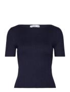 Short-Sleeved Fine-Knit T-Shirt Tops T-shirts & Tops Short-sleeved Nav...