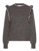 Slfalva Frills Ls Knit O-Neck Tops Knitwear Jumpers Grey Selected Femm...