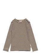 T-Shirt L/S Modal Striped Tops T-shirts Long-sleeved T-shirts Beige Pe...