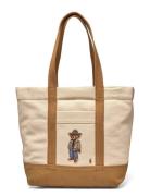 Polo Bear Canvas Medium Tote Bags Totes Beige Polo Ralph Lauren