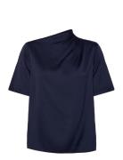 Lima Silk Tee Tops Blouses Short-sleeved Navy Ahlvar Gallery