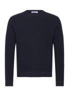 Ribbed Cotton Knitted Sweater Tops Knitwear Round Necks Navy Mango