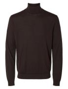 Slhtray Ls Knit Merino Roll Neck Noos Tops Polos Long-sleeved Brown Se...