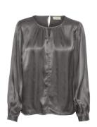 Crviria Long Sleeve Blouse Tops Blouses Long-sleeved Silver Cream