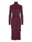 Tie-Front Turtleneck Dress Dresses Knitted Dresses Burgundy Lauren Ral...