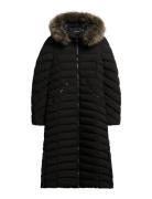 Fuji Faux Fur Hooded Longline Fôret Kåpe Black Superdry