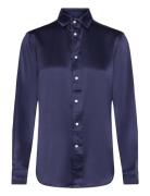 30Mm Silk Charmeuse-Lsl-Bfs Tops Shirts Long-sleeved Navy Polo Ralph L...