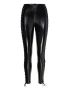 Legging Pu Lace Up Bottoms Trousers Leather Leggings-Bukser Black Hunk...