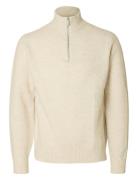 Slhrai Ls Knit Half Zip Tops Knitwear Half Zip Jumpers Cream Selected ...