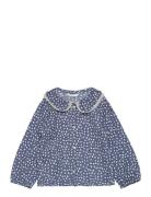 Printed Blouse With Babydoll Collar Tops Blouses & Tunics Blue Mango