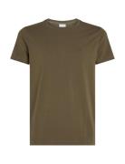 Stretch Slim Fit T-Shirt Tops T-shirts Short-sleeved Khaki Green Calvi...