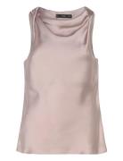 Draped Neck Satin Top Tops Blouses Sleeveless Pink Mango