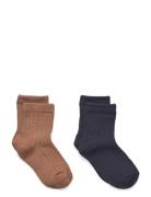 2 Pk Wool Rib Socks Vilde Socks & Tights Socks Navy Wheat