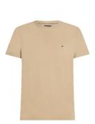 Stretch Slim Fit Tee Tops T-shirts Short-sleeved Beige Tommy Hilfiger