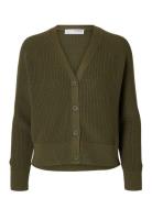 Slfbirla Ls Knit Short Cardigan Tops Knitwear Cardigans Khaki Green Se...