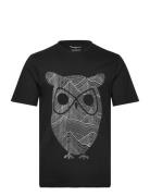 Regular Single Jersey Mountain Owl Tops T-shirts Short-sleeved Black K...