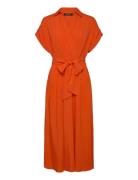 Belted Crepe Dress Knelang Kjole Orange Lauren Ralph Lauren