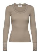 Rwbenita Ls O-Neck Lace T-Shirt Tops T-shirts & Tops Long-sleeved Khak...