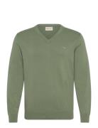 Classic Cotton V-Neck Tops Knitwear V-necks Khaki Green GANT