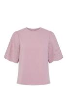 Yaslex Ss Top W. Emb Sleeves S. Noos Tops Blouses Short-sleeved Pink Y...