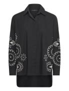 Cambria Cotton Embroidered Top Tops Shirts Long-sleeved Black French C...